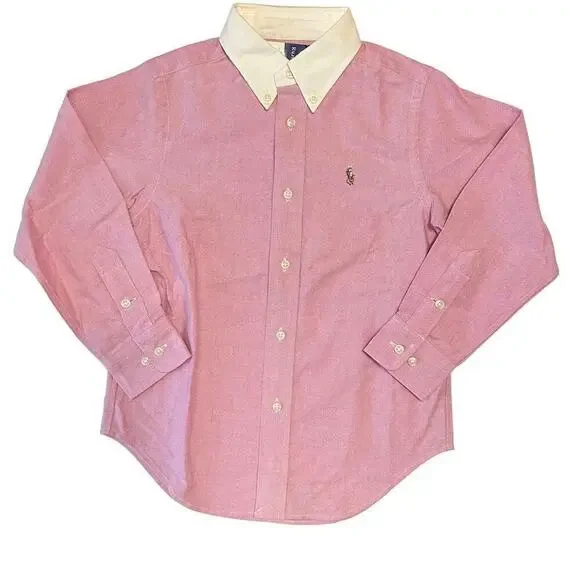 Ralph Lauren Polo Collard Button Down Shirt 5 Boys Pink Long‎ Sleeve NWT