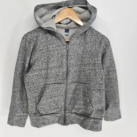 Old Navy Zip Up Hoodie‎ Kids L 10-12 Gray Marled Fleece Hooded Sweatshirt Jacket