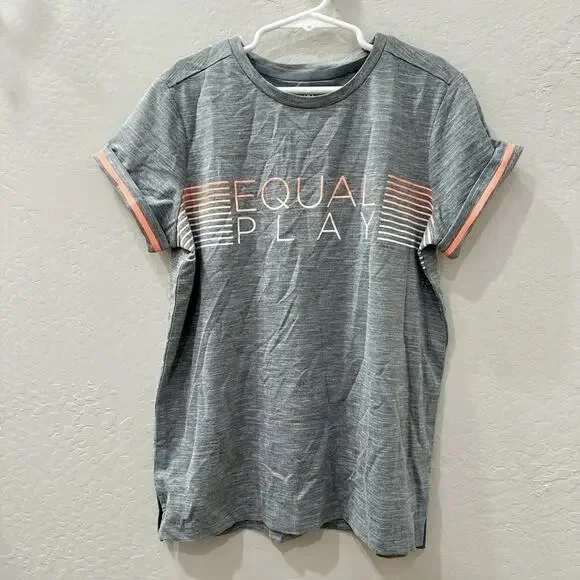 Girls' Grey 'Equal Play' Short Sleeve Tee with Pink Trim