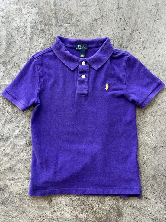 Ralph Lauren Kids Purple Short Sleeve Polo Shirt with Yellow Logo Embroidery Boy