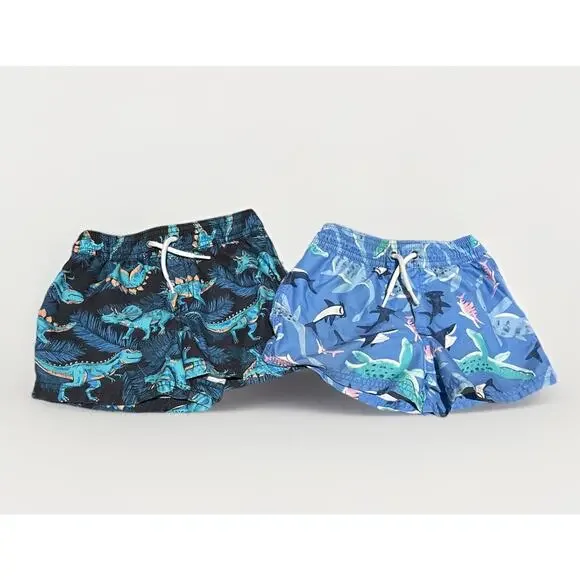 Carter's‎ Boys Dinosaur/ Shark Print Swim 4t Blue Elastic Waist Lined