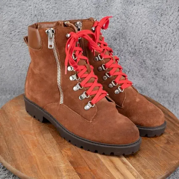 Charles David Rocky WOMENS Size 9.5 ‎ Brown Suede Leather Ankle Combat Boots
