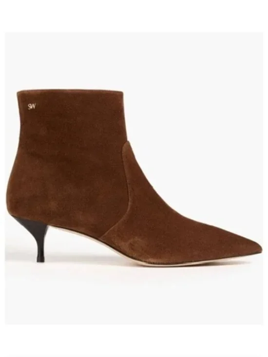 New Stuart Weitzman Mara Zip Suede Bootie Espresso Sz 8.5