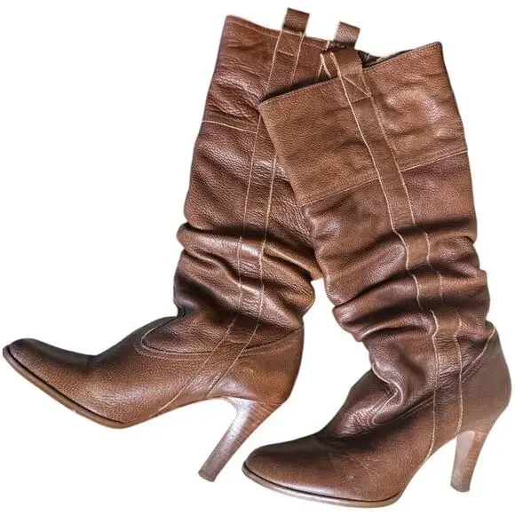 Matisse Brown Cognac Leather Heel Tall Boots Women's Size 8