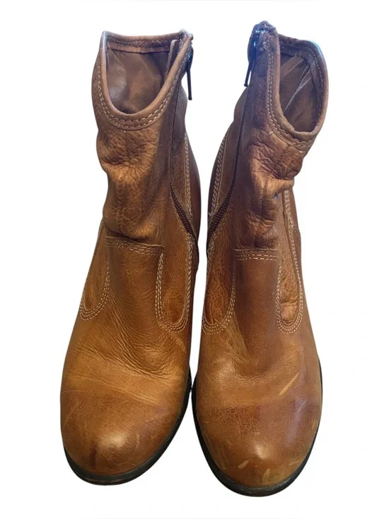 Montana | Short Tan Leather Ankle Boots | Small Heel Zipper Boots Summer Fashion