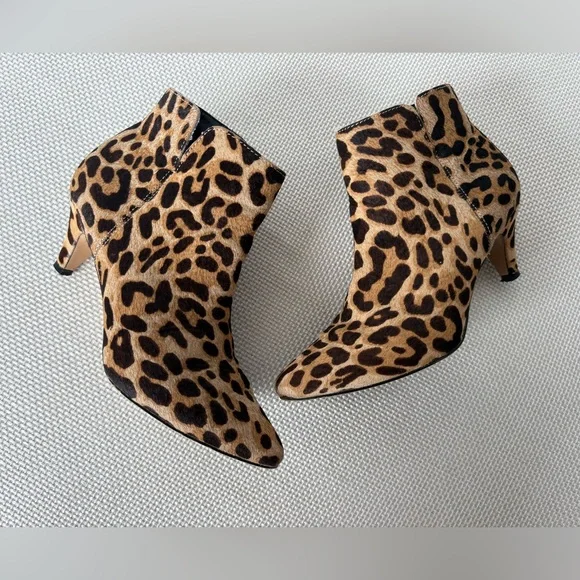 Limelight Moira Womens Leopard Print Haircalf Kitten Heel Leathe Booties  Sz 6.5