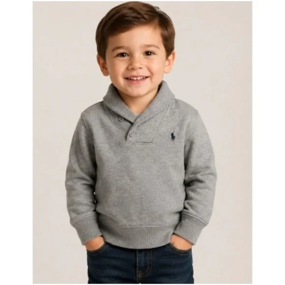 Polo Ralph Lauren Toddler Boys Heather Gray Shawl Collar Sweatshirt Size 3/3T
