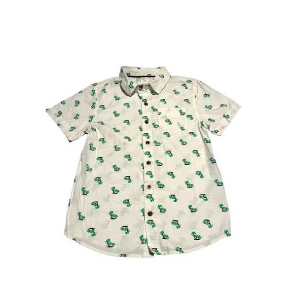 Crazy 8 Boys White Palm Tree Print Short Sleeve Button Down Shirt Size M 7-8