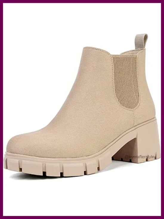 Chunky Lug Sole Chelsea Booties Slip On Ankle Boots