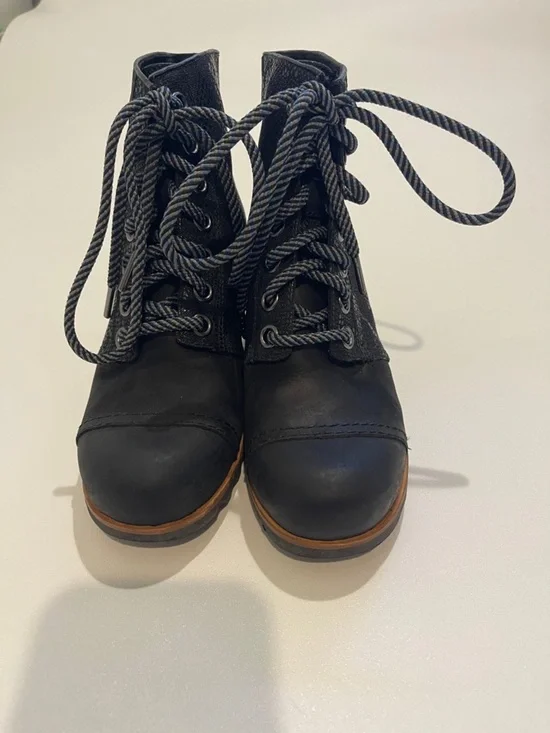 Sorel 1964 Premium Wedge Booties Black Lace-Up Boots