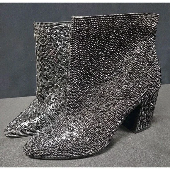 Betsey Johnson X Torrid Black Rhinestone Bootie Boots Size 7.5 WWE Extra Wide