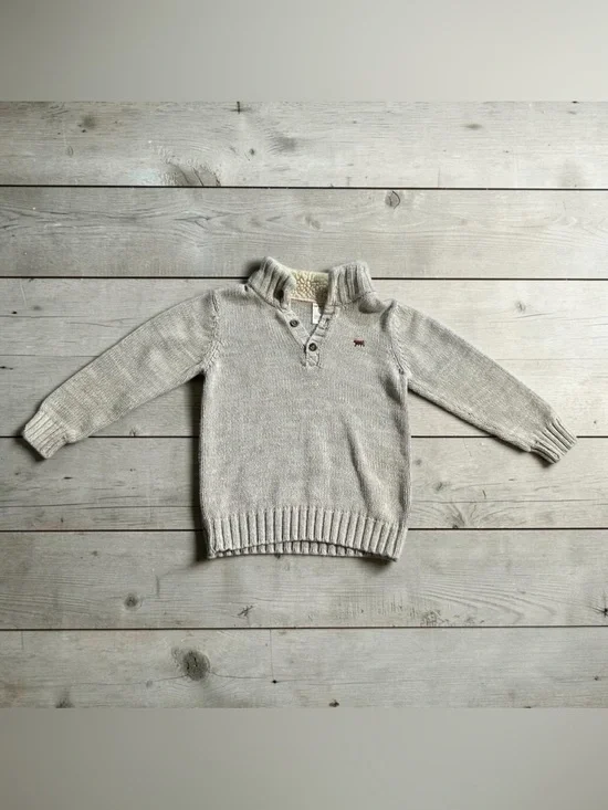 Carter’s Toddler Boy Gray Knit Mock Neck Sweater Sherpa Bear Size 5 Pullover