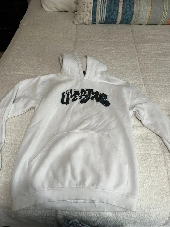White Graphic Hoodie with Black Logo - Unbranded