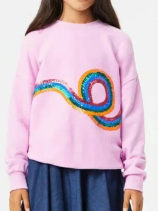 Maxi Pink Lavender Stripes Sweatshirt Girls 12 Sequins
