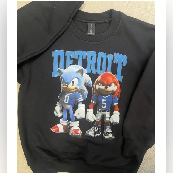 NEW Youth Sonic and Knuckles Detroit Lions Crewneck