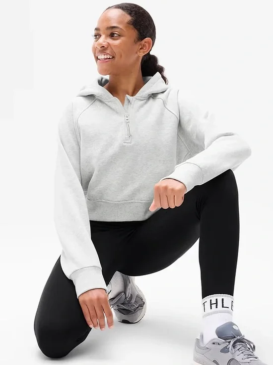 Athleta Youth Cropped Half-Zip Hoodie in White