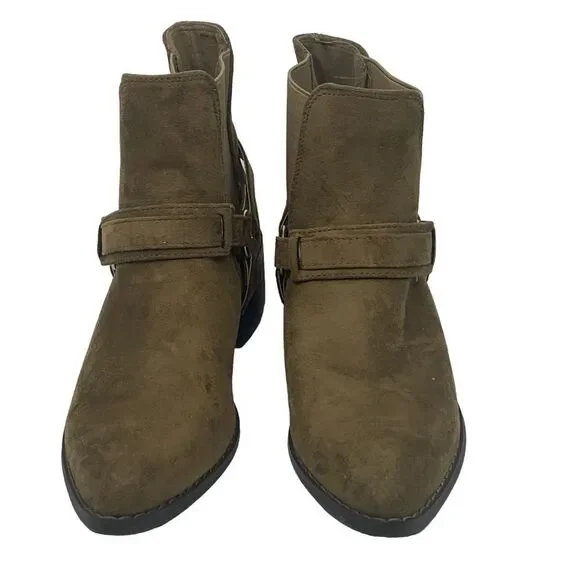 Forever 21 Women's Olive Green Suede Ankle Harness Boots Western Size 5.5 READ‎