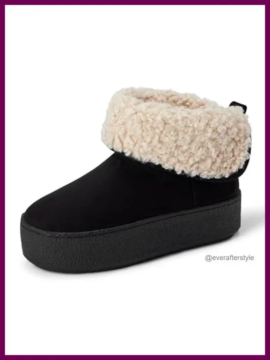 Faux Shearling Lined Platform Ankle Boots with Memory Foam