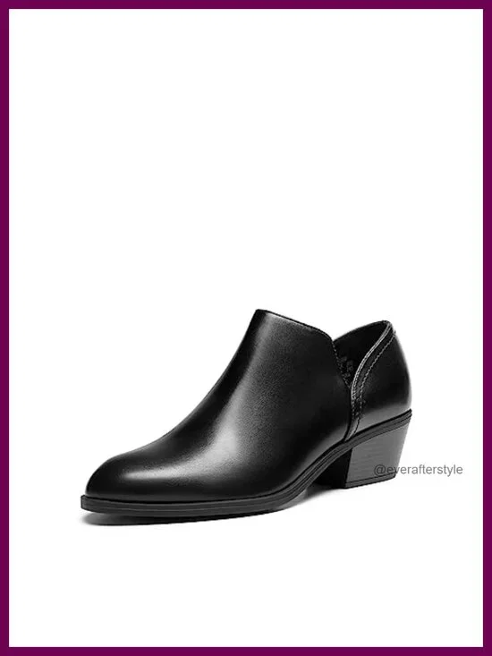 Faux Leather Chunky Heel Ankle Boots Side Zip Pull-On Bootie