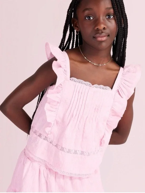 Loveshackfancy x target girls Rebecca alouette rose embroidery ruffle tank top