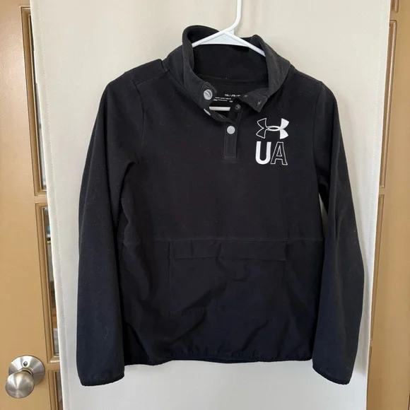 Under Armour Boys‎ XL Black White Logo Snap Up Fleece Pullover Pocket