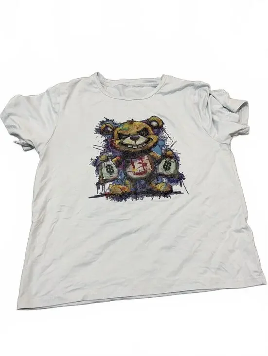 Shein Boys 16Y White Graphic Bear Print T-Shirt Casual Top