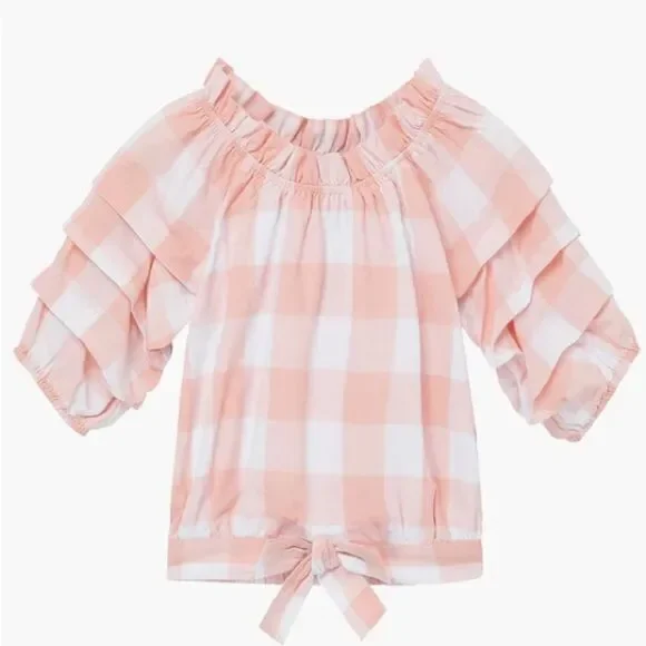 Habitual Kids Girls’ Puff Sleeve Pink Gingham Top. Size 12