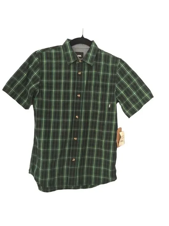 Vans Plaid Cotton Poplin Short-Sleeve Button-Up Shirt – Boys Medium – NWT