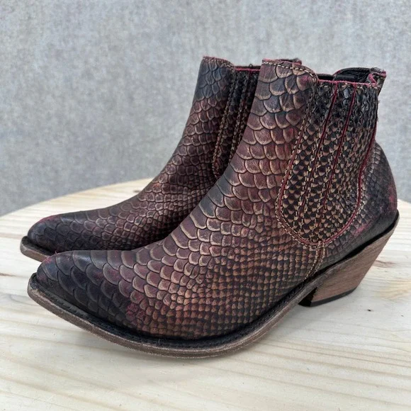 Snakeskin Embossed Ankle Boots Womens 9 Copper Leather Western Point Toe