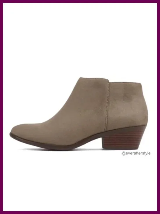 Faux Suede Stacked Heel Western Ankle Bootie, Chunky Heel, Zip Closure