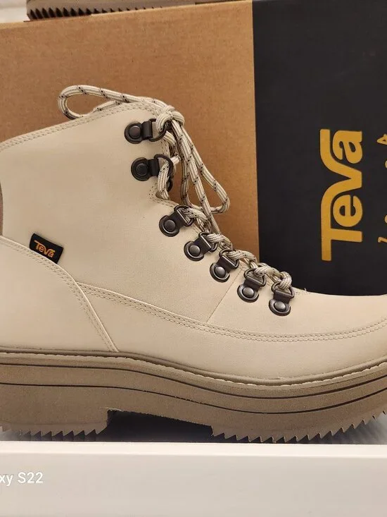 Teva Light Beige Platform Lace-Up Ankle Booties