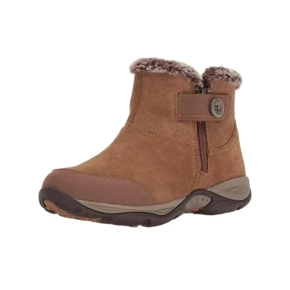 Easy Spirit Womens Brown Suede Faux Fur Trim Ankle Boots Side Zip Size 9.5 Wide