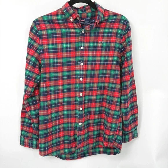 Vineyard Vines Whale Shirt Plaid Boys L Soft‎ Cotton Schoolboy Minimalist Preppy