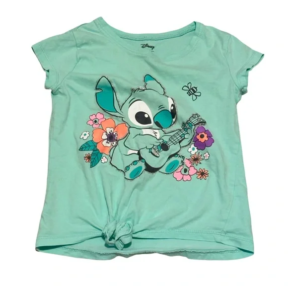 Disney Stitch Floral Guitar Girls Tee Mint Green Size 5T