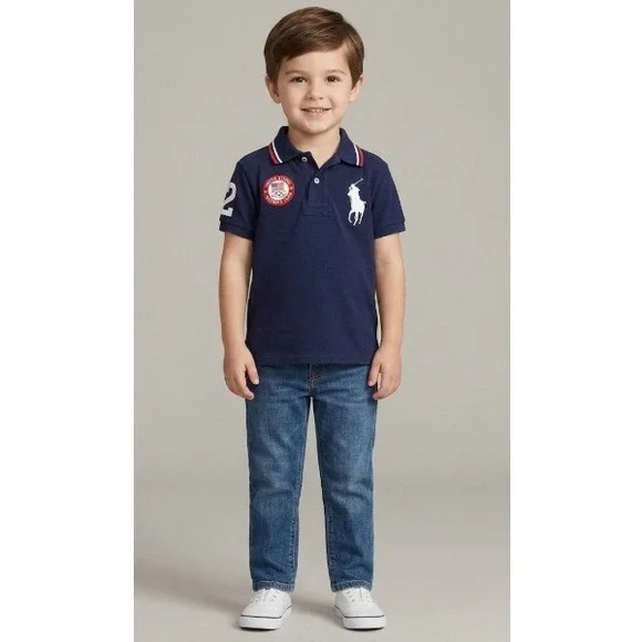 Polo Ralph Lauren Boys Navy London ParaOlympic Short Sleeve Polo Shirt Size 3/3T