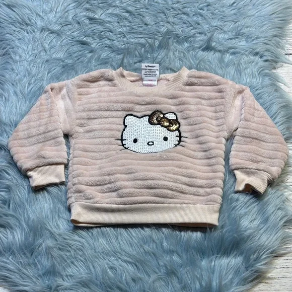 Sanrio Hello Kitty Plush Crewneck in Light Pink with Gold Bow sz 18M