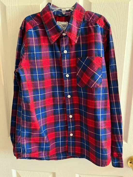 Boys 10-12 Children's Place long sleeved red and blue plaid button down