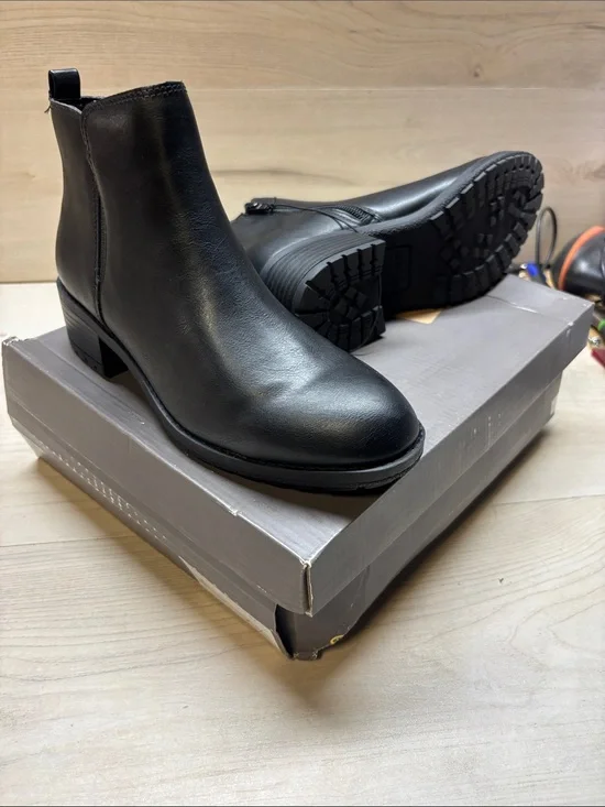 Style & Co. Black Leather-Look Ankle Booties with Lug Sole #554