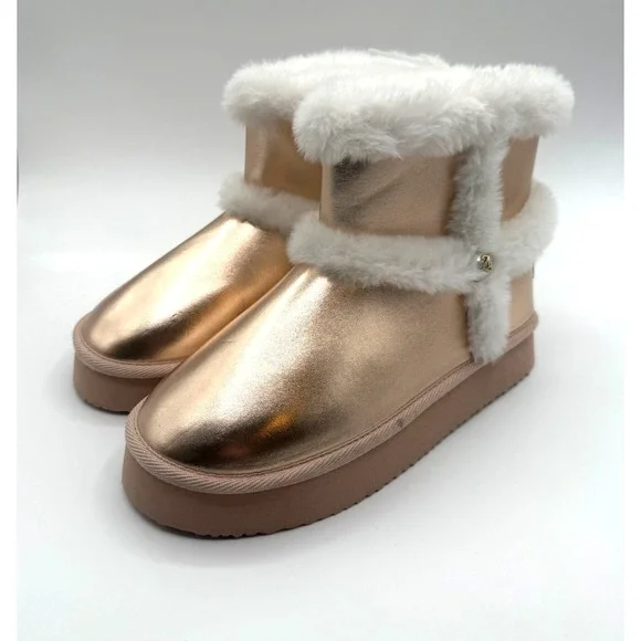 Juicy Couture‎ Rose Gold Faux Fur Boot Womens Size 8 Ankle WInter Boot Y2K NEW