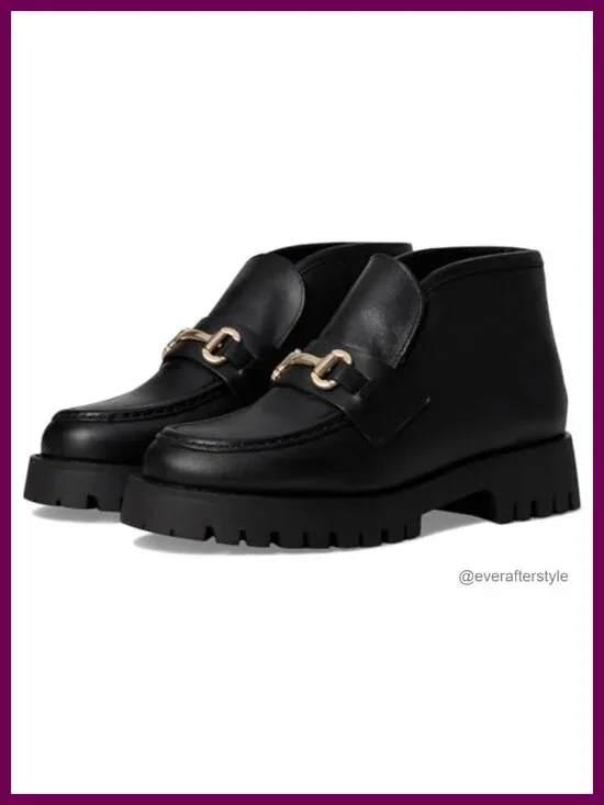 Leather Ankle Bootie with Block Heel Pull-On Style