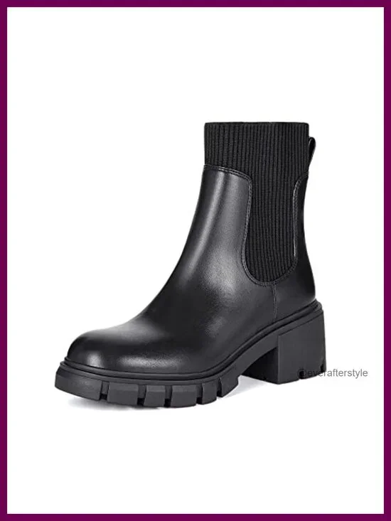 Slip On Platform Chelsea Boots Lug Sole Chunky Booties