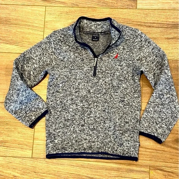 Nautica Boys Size 6 Blue and Gray Half Zip Pullover Sweater