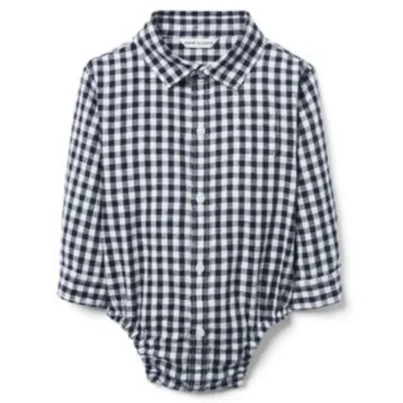 Janie and Jack Infant Navy Gingham Button Up