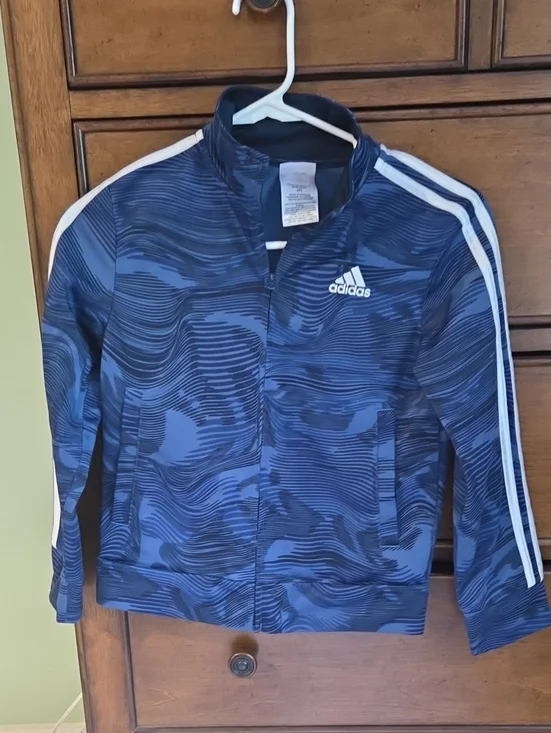 adidas Navy Blue Wave-Pattern Track Jacket with White Stripes