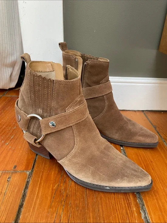 Marc Fisher LTD Women's Tan Suede Ankle Booties with Ring Strap Detail
