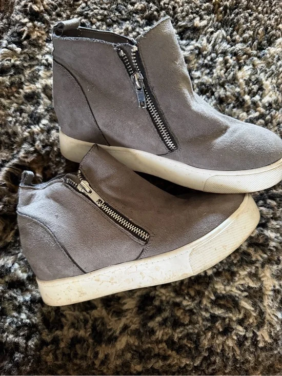 Women's Grey Suede Wedge Zip Ankle Booties