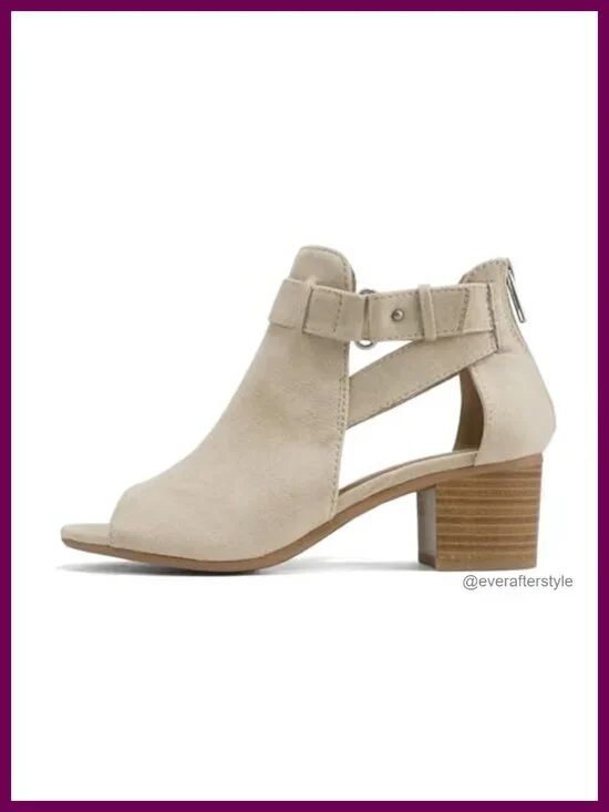 Cutout Side Strap Mid Chunky Heel Fashion Ankle Bootie