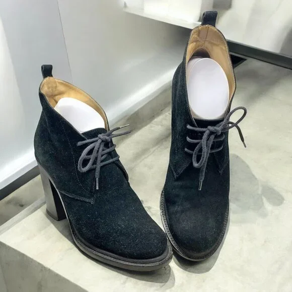 Jil Sander Black Suede Chunky Heel‎ Chukka Booties