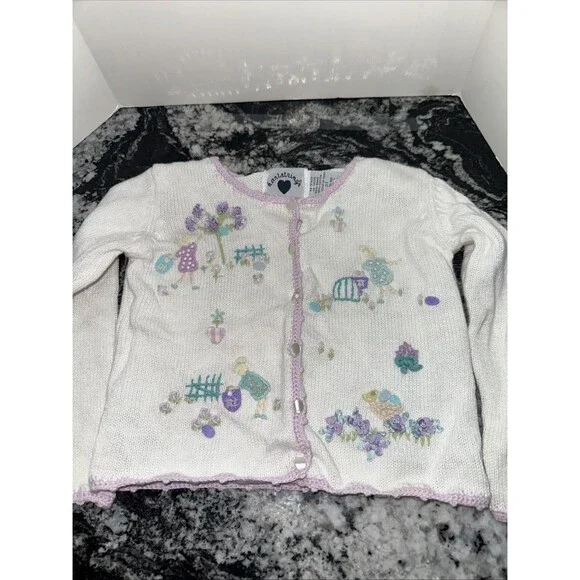 Vintage Hartstrings cardigan 3T   pastel floral and Easter Egg Hunt embroidery