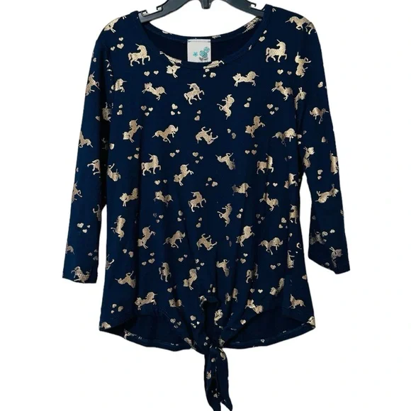 Lily Bleu Girls Size 7/8 Dark Blue Unicorn Shirt